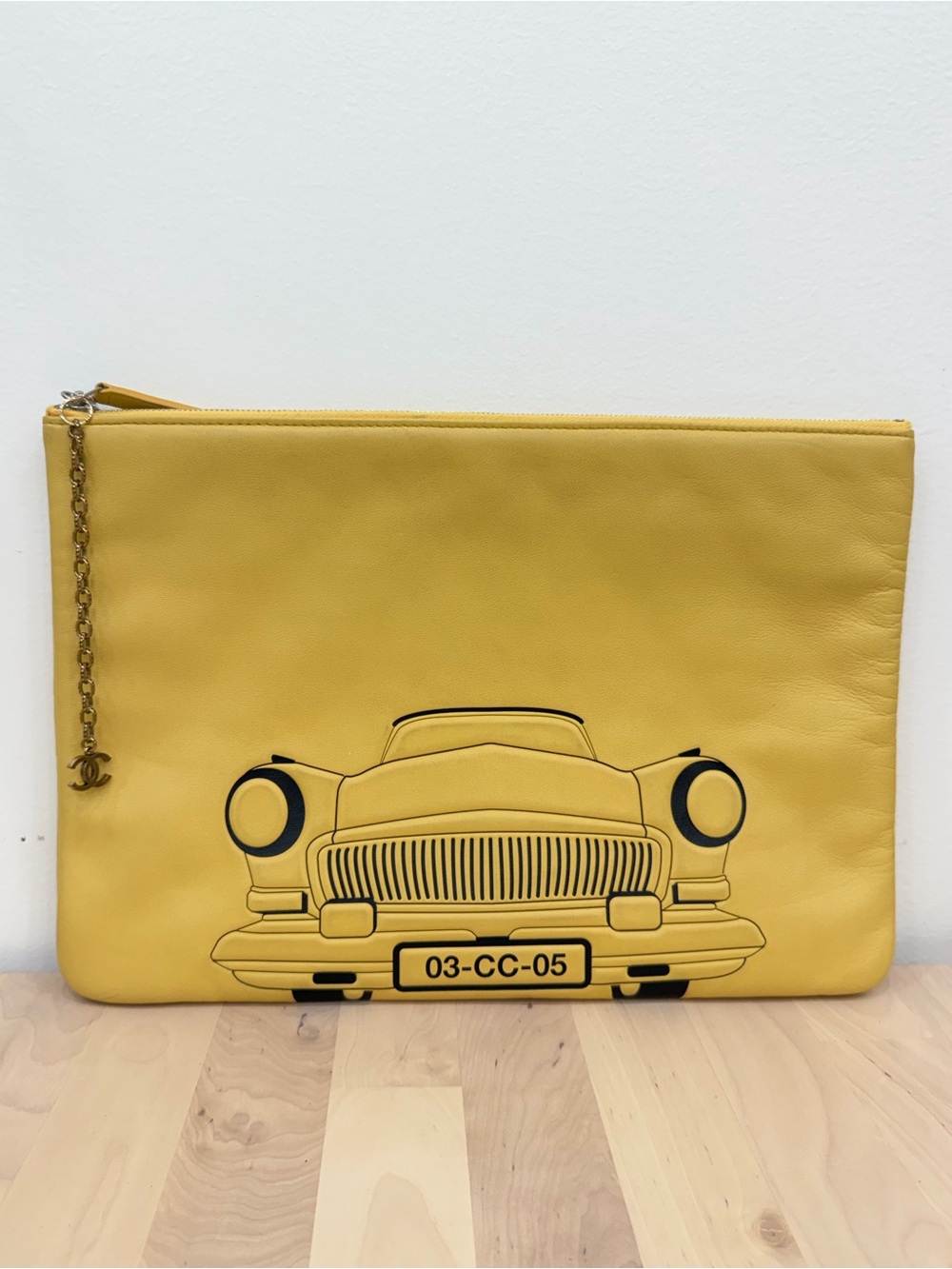 Rare Chanel Clutch Havana Collection Yellow Lambskin w/ authentic CC Chain Charm